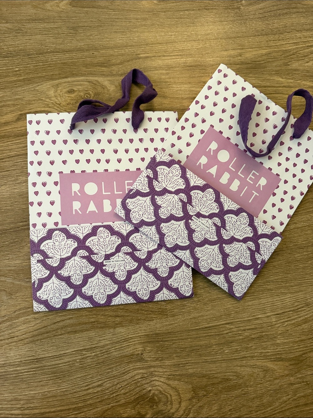 Roller Rabbit Purple Heart Pattern Gift Bags with Ribbon Handles - Picture 2 of 4
